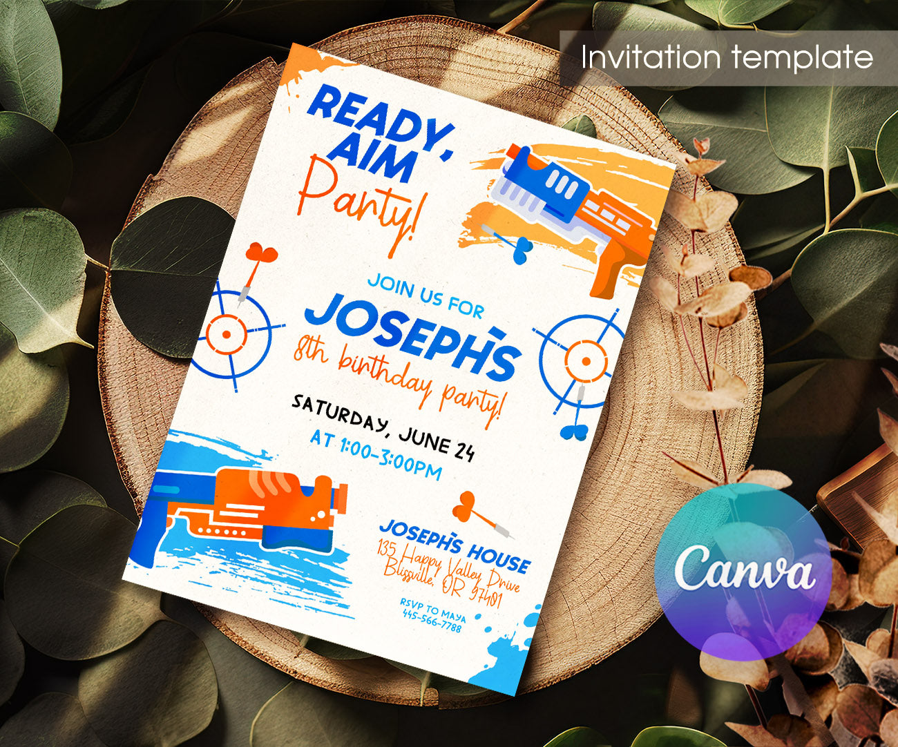 NERF Dart Wars customizable invitation template | Share or Print | boy | CO665