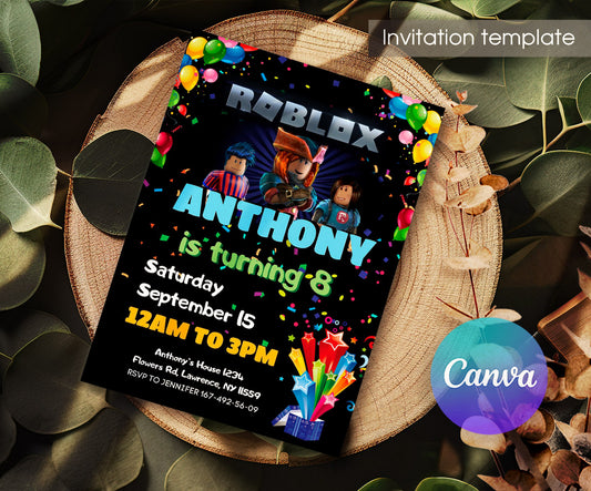 Roblox Gamer customizable invitation template | Share or Print | HP365