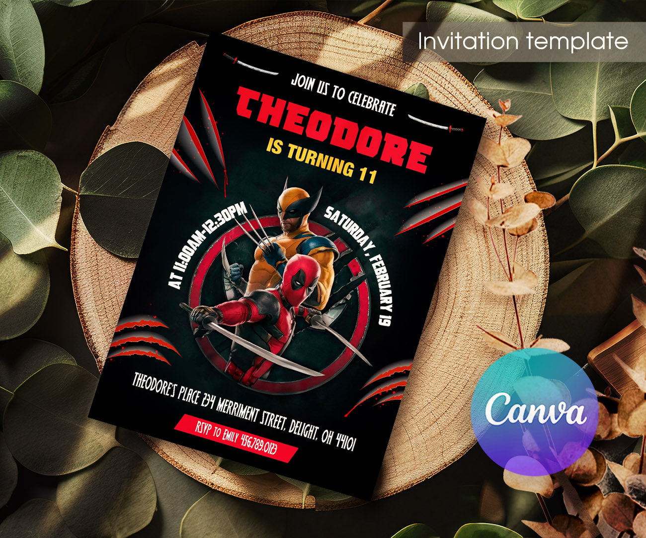 Deadpool Wolverine Marvel customizable invitation template | Share or Print | boy | VV412