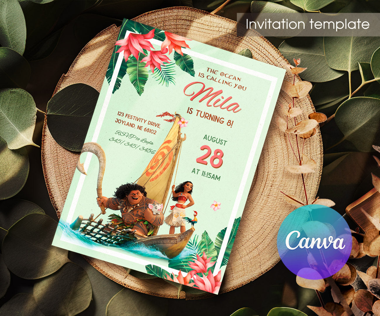 Moana Princess customizable invitation template | Share or Print | girl | SX857