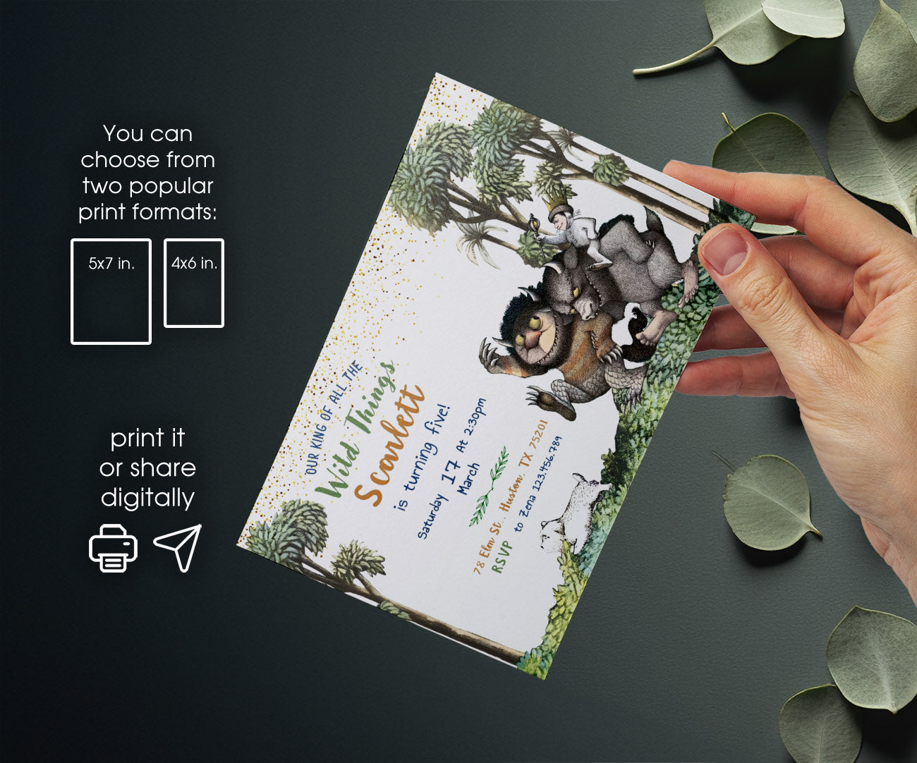 Where The Wild Things Are Maurice Sendak customizable invitation template | Share or Print | JV533