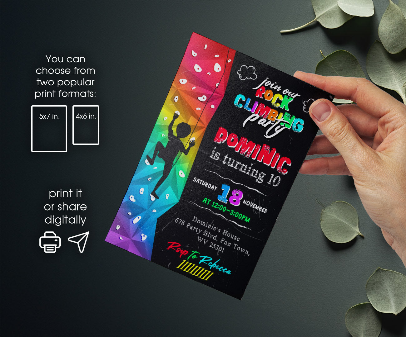 Rock Climbing customizable invitation template | Share or Print | OI337