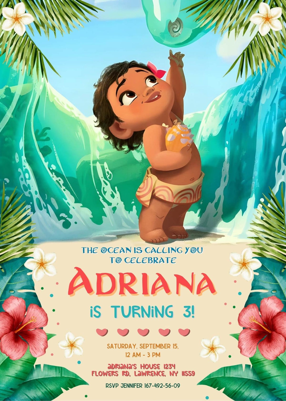 Moana Princess customizable invitation template | Share or Print | girl | EJ284