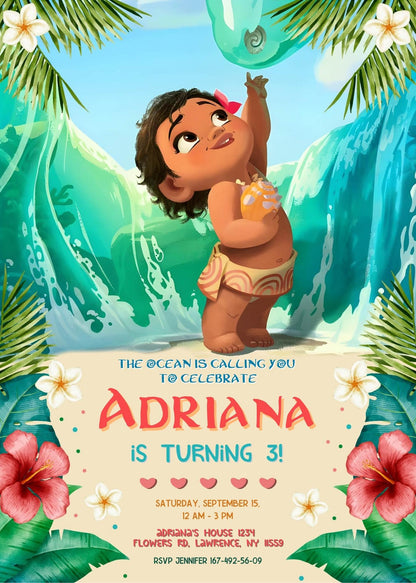 Moana Princess customizable invitation template | Share or Print | girl | EJ284