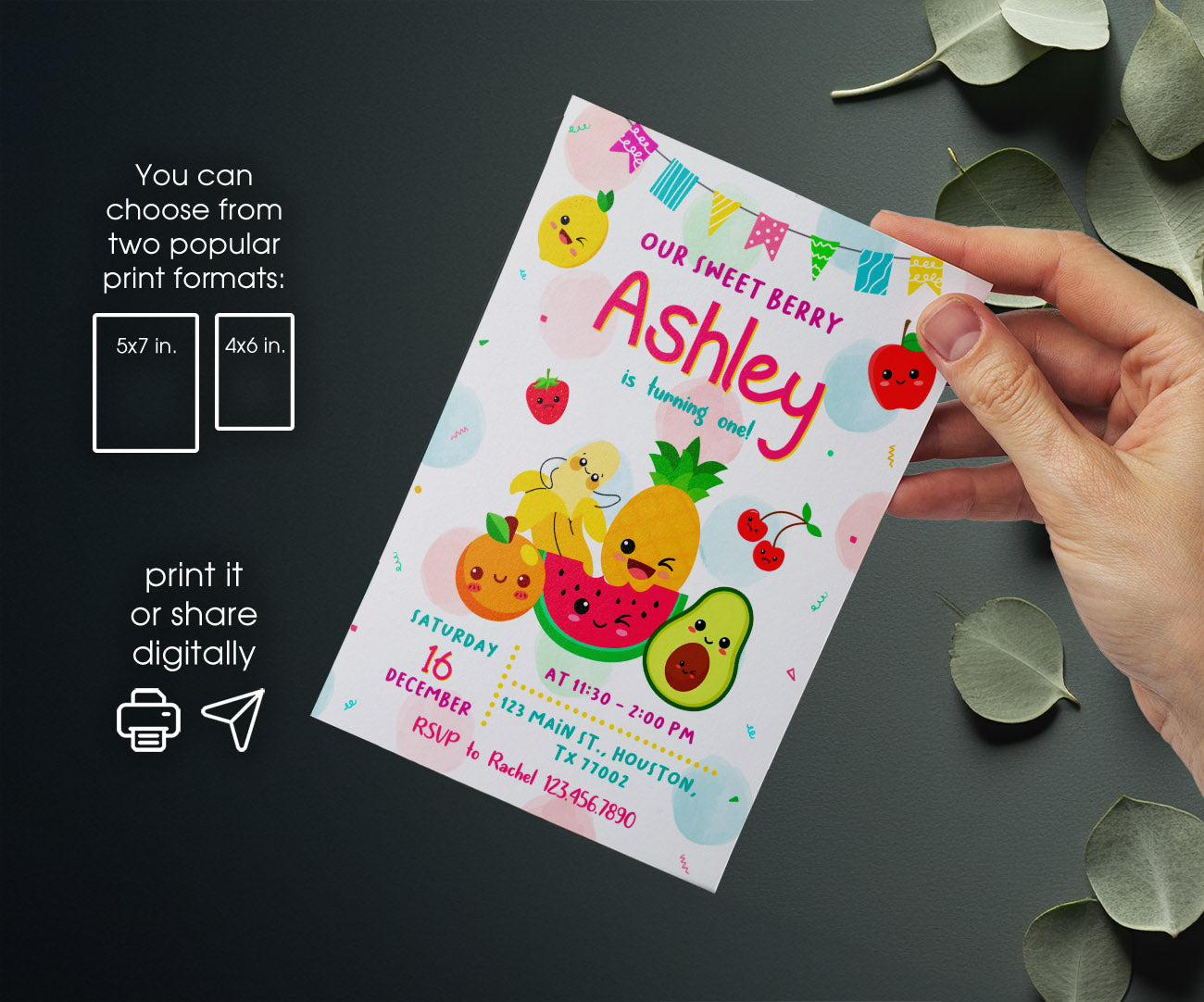 Hey Bear Sensory Dancing Fruits customizable invitation template | Share or Print | BO761