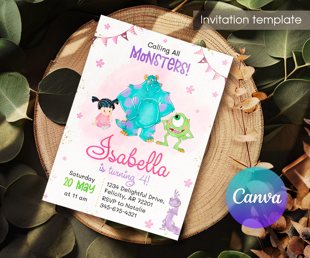 Monsters, Inc. customizable invitation template | Share or Print | HB967