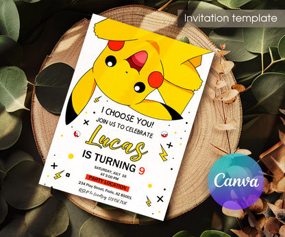 Pokemon Pikachu customizable invitation template | Share or Print | FD968