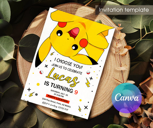 Pokemon Pikachu customizable invitation template | Share or Print | FD968