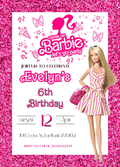 Barbie Pink customizable invitation template | Share or Print | girl | UL355