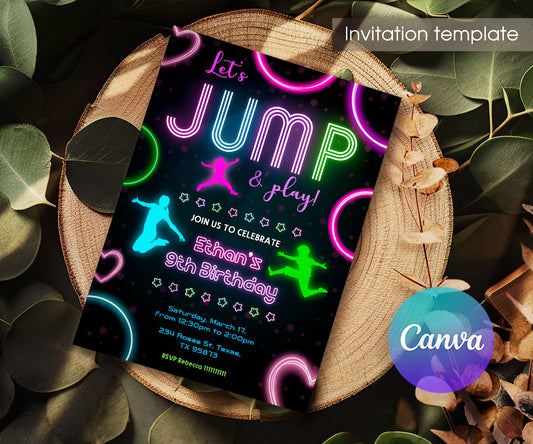 Trampoline Jump Party customizable invitation template | Share or Print | OO350
