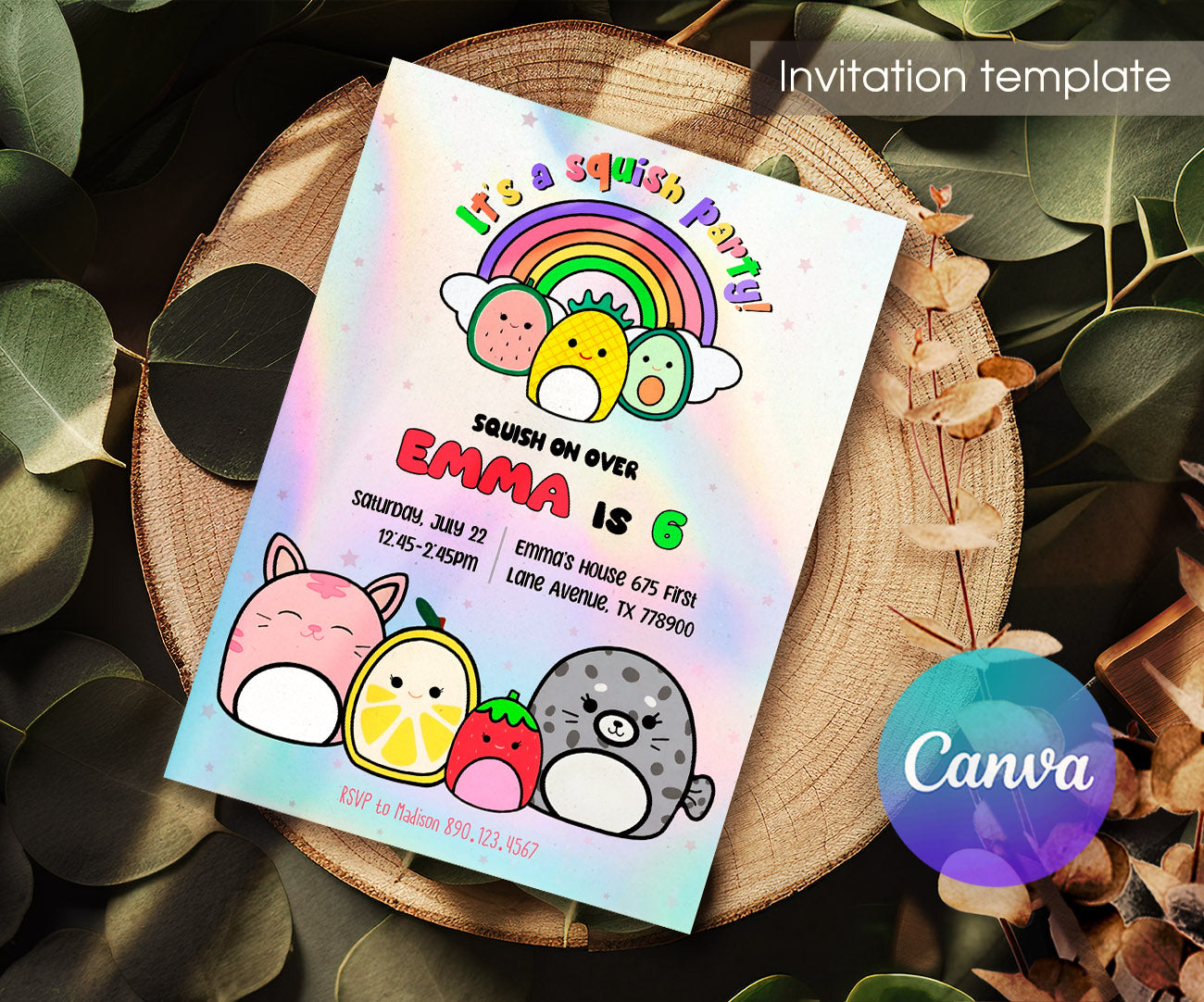 Squishmallows customizable invitation template | Share or Print | GN185