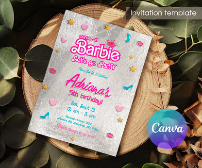 Barbie Pink customizable invitation template | Share or Print | girl | NV030