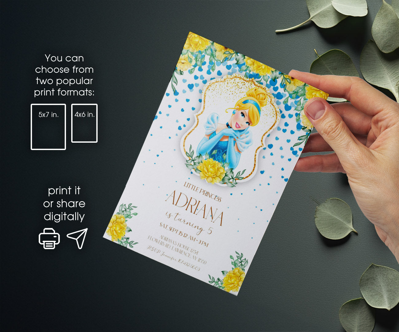 Cinderella Princess customizable invitation template | Share or Print | girl | AG412
