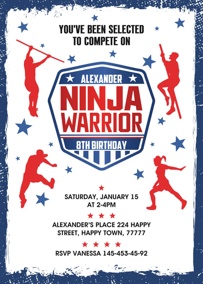 American Ninja Warrior customizable invitation template | Share or Print | XF354