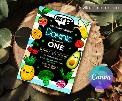 Hey Bear Sensory Dancing Fruits customizable invitation template | Share or Print | JL374