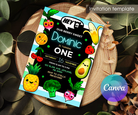 Hey Bear Sensory Dancing Fruits customizable invitation template | Share or Print | JL374