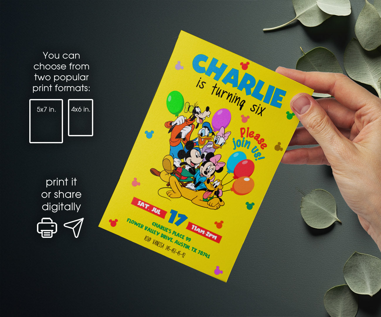 Clubhouse Mickey Mouse customizable invitation template | Share or Print | XN027