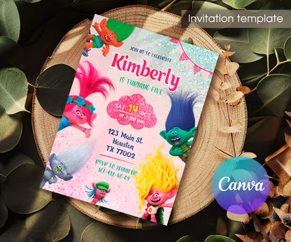 Trolls Poppy customizable invitation template | Share or Print | HJ815