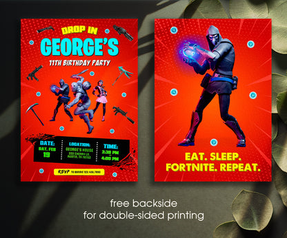 Fortnite Gamer customizable invitation template | Share or Print | boy | XH148