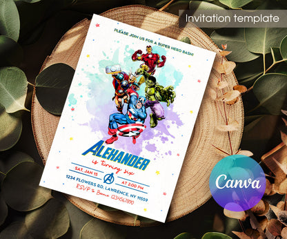 Avengers Marvel Superhero customizable invitation template | Share or Print | boy | KR766