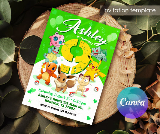 Pokemon Pikachu customizable invitation template | Share or Print | HT611