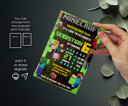 Minecraft Gamer customizable invitation template | Share or Print | NM866