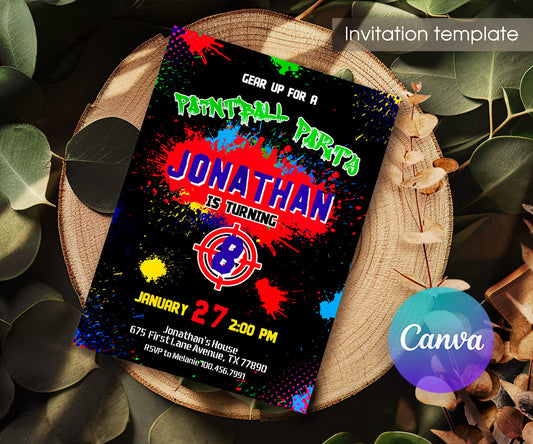 Paintball Airsoft battle customizable invitation template | Share or Print | boy | HZ021