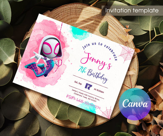 Spider Gwen Ghost Spidey customizable invitation template | Share or Print | girl | NQ146