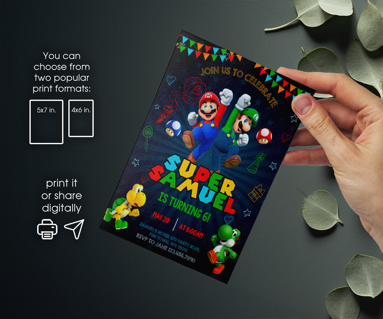 Super Mario Bros customizable invitation template | Share or Print | KS916