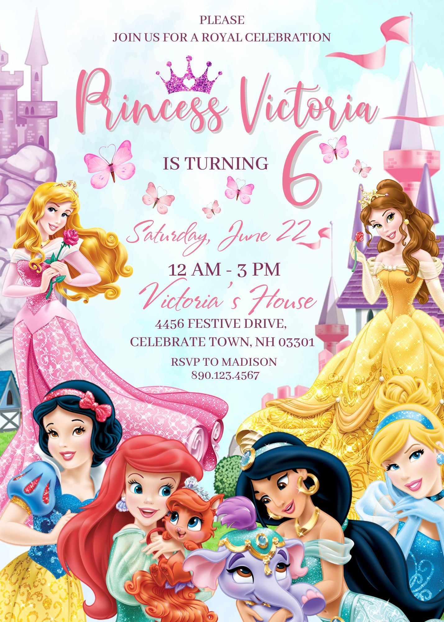 Disney Princess customizable invitation template | Share or Print | girl | NY853