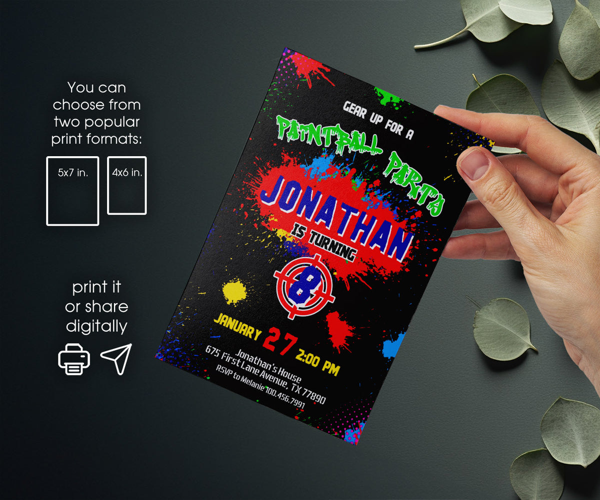 Paintball Airsoft battle customizable invitation template | Share or Print | boy | HZ021