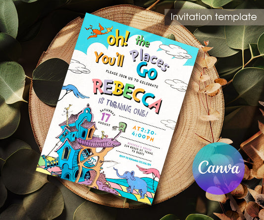 Dr Seuss Oh, the Places You'll Go customizable invitation template | Share or Print | WM241