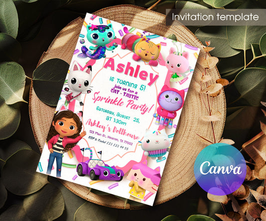 Gabby's Dollhouse Kitten customizable invitation template | Share or Print | girl | CS455
