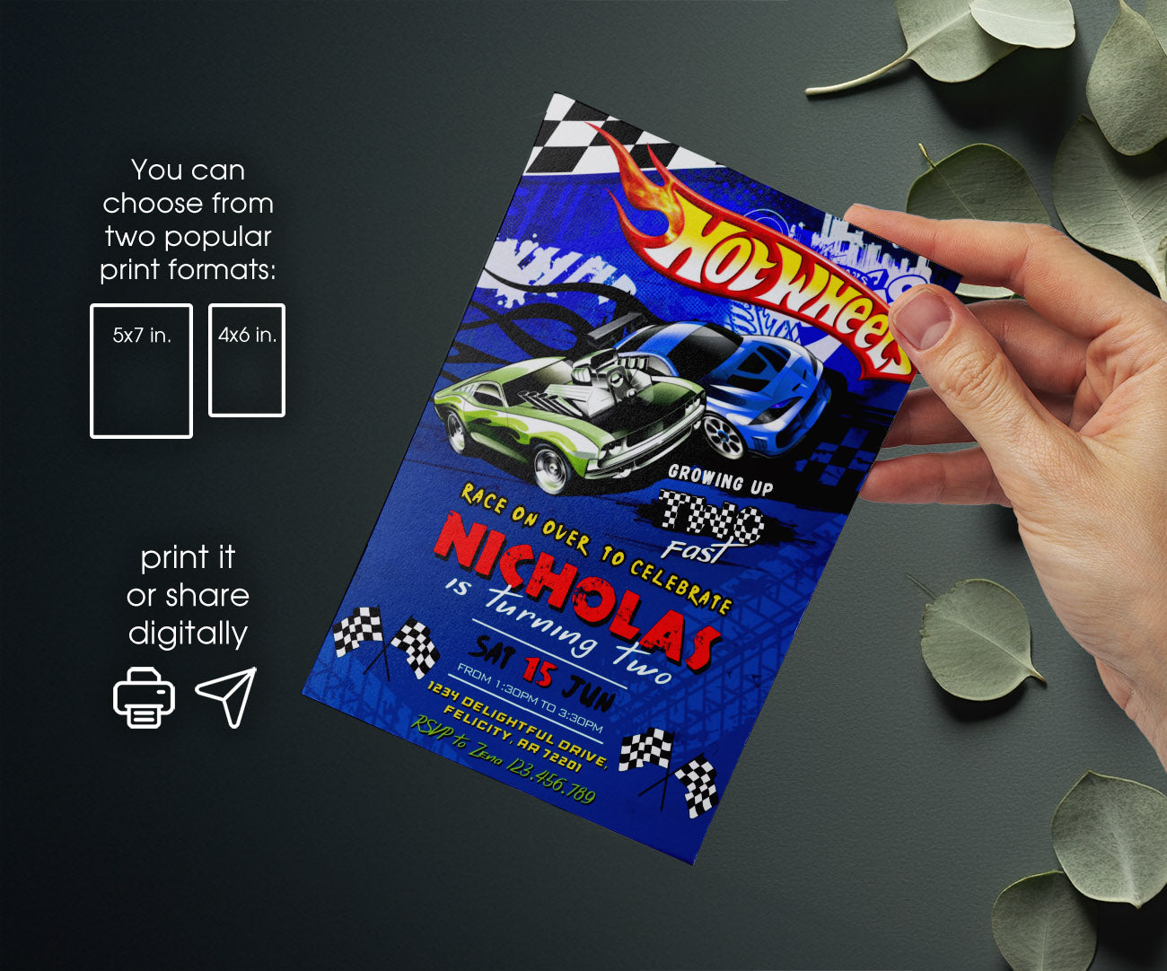 Hot Wheels Two Fast 2 Furious customizable invitation template | Share or Print | boy | JY893