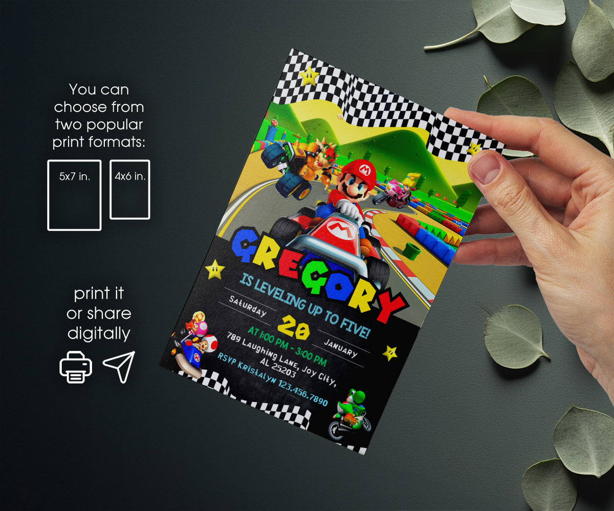 Mario Kart Gamer customizable invitation template | Share or Print | boy | OB843