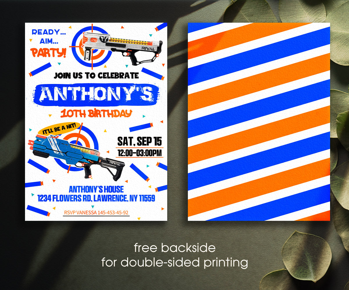 NERF Dart Wars customizable invitation template | Share or Print | boy | RQ950