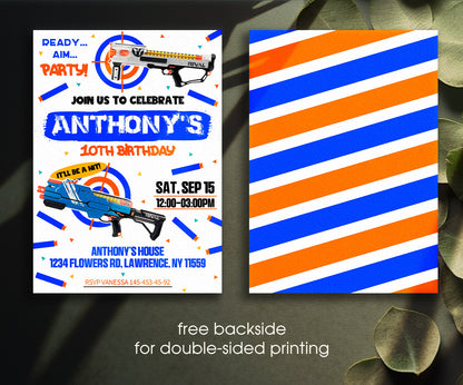 NERF Dart Wars customizable invitation template | Share or Print | boy | RQ950