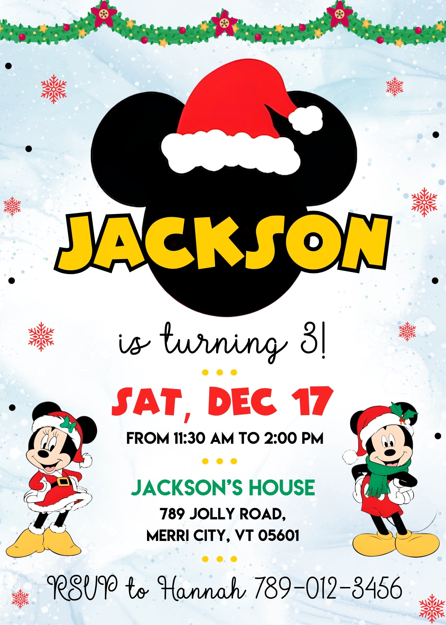 Mickey Mouse Christmas customizable invitation template | Share or Print | WK518