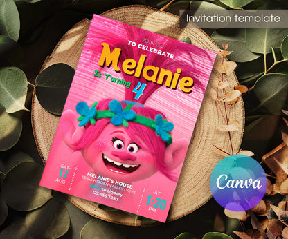 Trolls Poppy customizable invitation template | Share or Print | WW694