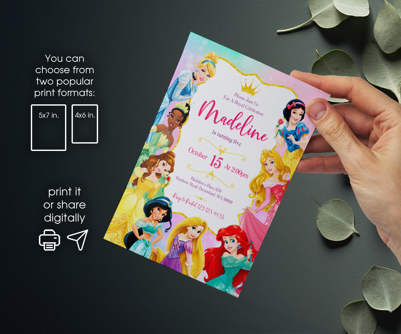 Disney Princess customizable invitation template | Share or Print | girl | WU367
