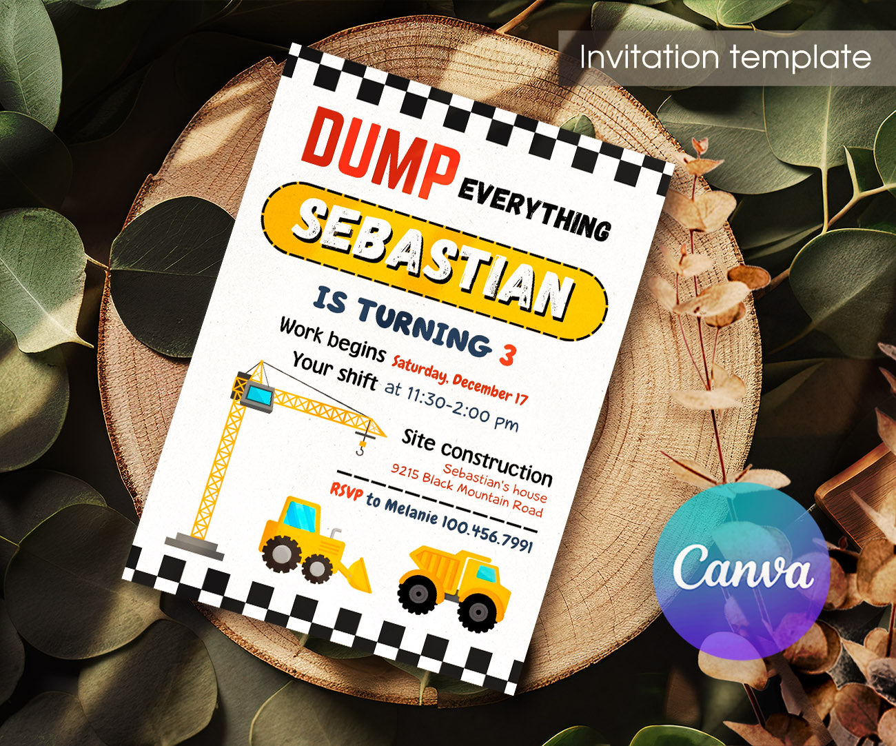 Dump Truck Construction customizable invitation template | Share or Print | boy | RQ699