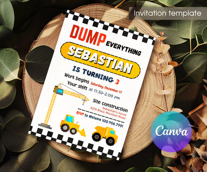 Dump Truck Construction customizable invitation template | Share or Print | boy | RQ699