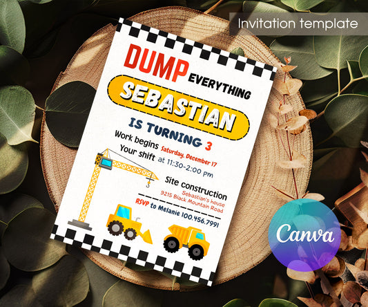 Dump Truck Construction customizable invitation template | Share or Print | boy | RQ699