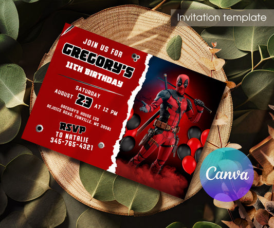 Deadpool Marvel customizable invitation template | Share or Print | boy | UY015