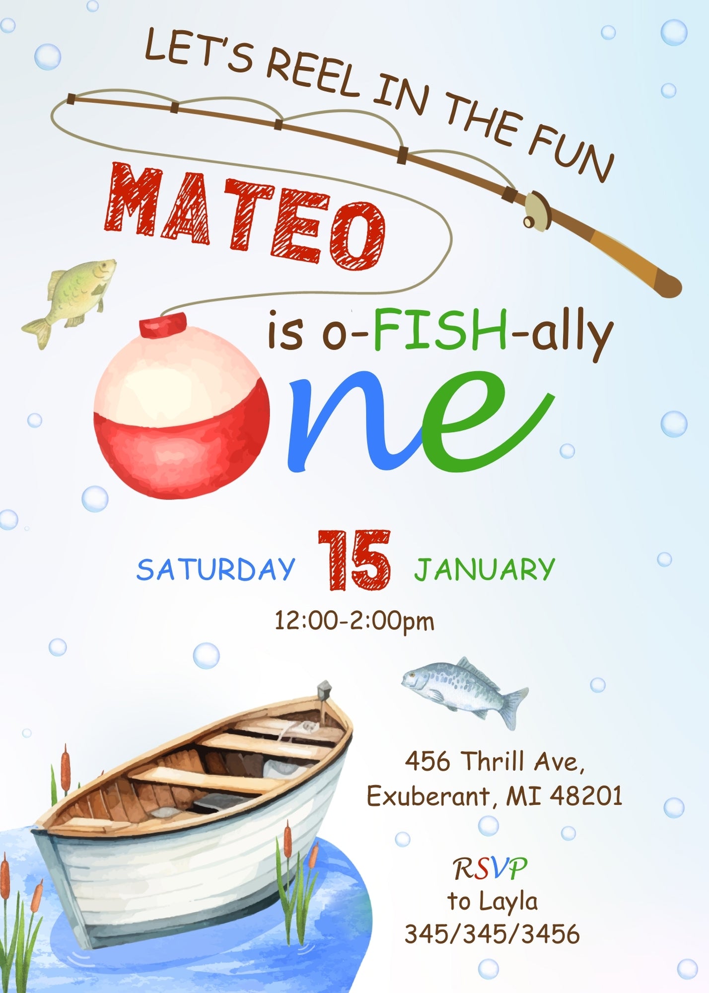 Fishing 1st O-Fish-Ally customizable invitation template | Share or Print | NF312