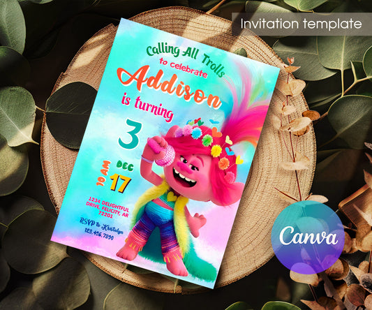 Trolls Poppy customizable invitation template | Share or Print | MC710
