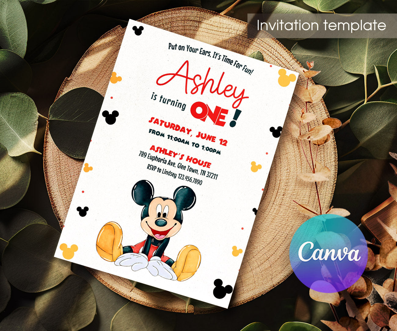 Mickey Mouse 1st Birthday customizable invitation template | Share or Print | WR965