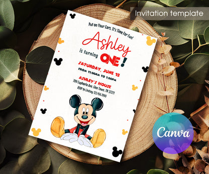Mickey Mouse 1st Birthday customizable invitation template | Share or Print | WR965
