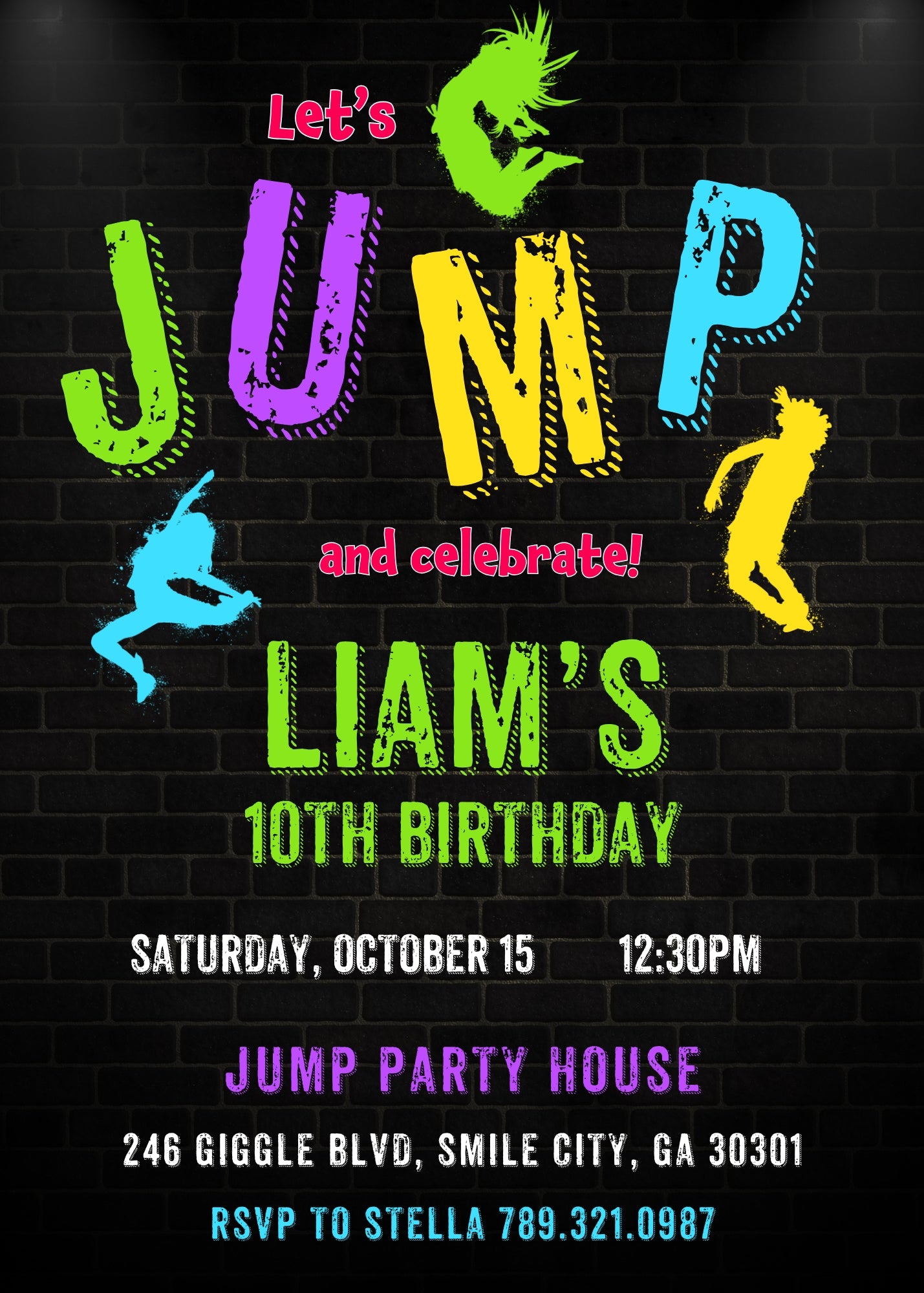 Trampoline Jump Party customizable invitation template | Share or Print | XJ523