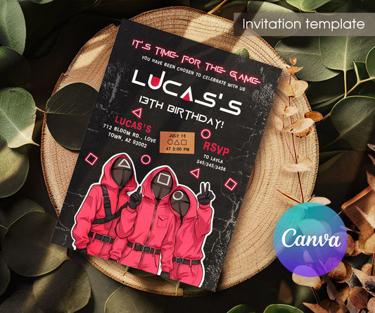 Squid Game customizable invitation template | Share or Print | WV549